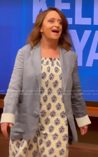 Rachel Dratch’s white print dress and blue blazer on Live with Kelly and Ryan