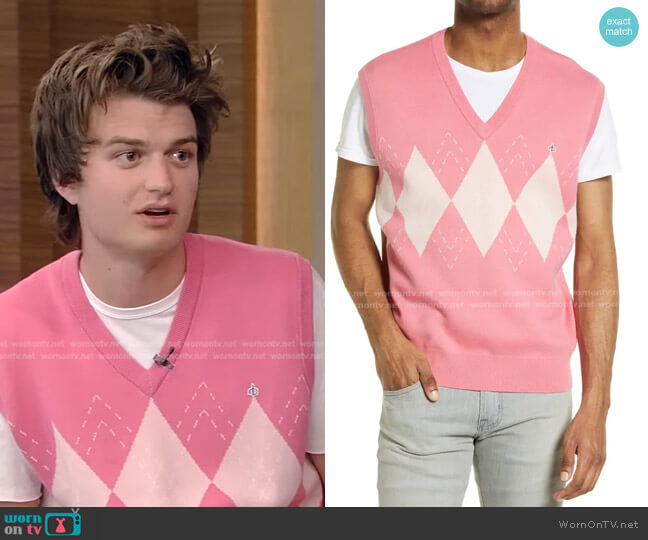 Rag & Bone Winslow Argyle Cotton Vest worn by Joe Keery on Live with Kelly and Ryan worn by Kelly Ripa on Live with Kelly and Ryan