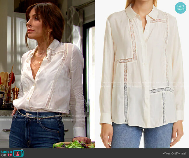 Rails Mona Lace Inset Tunic Blouse worn by Taylor Hayes (Krista Allen) on The Bold and the Beautiful
