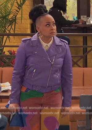 Raven’s purple leather moto jacket and pants on Ravens Home