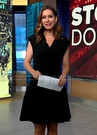 Rebecca Jarvis’s black v-neck tweed dress on Good Morning America