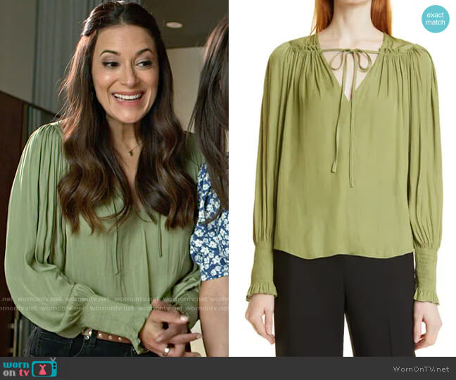 Rebecca Taylor Tie Neck Sateen Blouse worn by Amy (Angelique Cabral) on Maggie