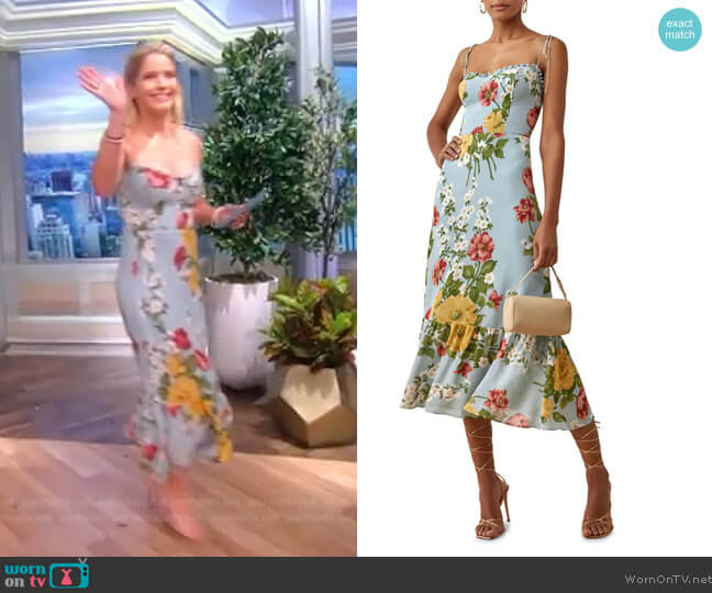 Reformation Enya Floral Print Tie Shoulder Dress worn by Sara Haines on The View