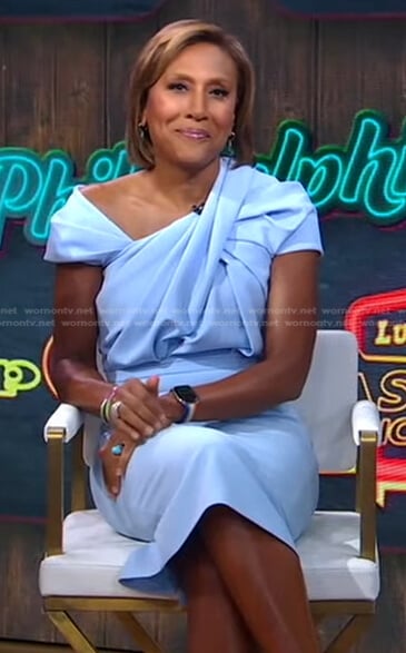 Robin's blue asymmetric sheath dress on Good Morning America