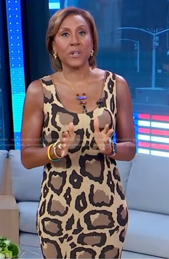 Robin’s leopard print sleeveless dress on Good Morning America