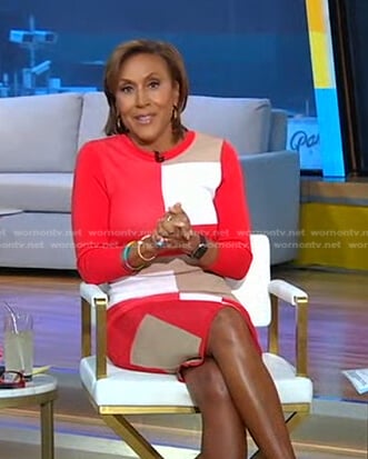 Robin’s red colorblock knit dress on Good Morning America