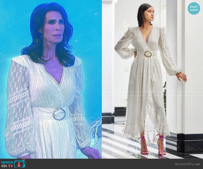 Belted Fil Coupé Long Wrap Dress by Rococo Sand worn by Hope Williams (Kristian Alfonso) on Days of our Lives