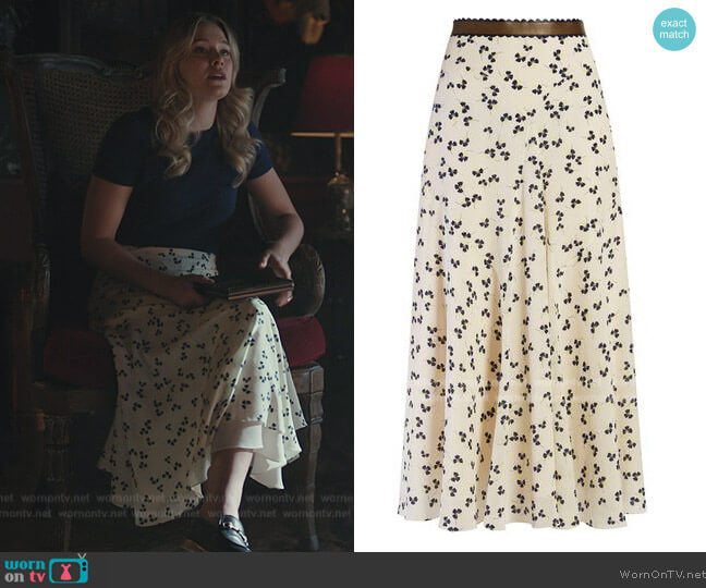 Moraya Floral Print Silk Midi Skirt by Roksanda worn by Polly Cooper (Tiera Skovbye) on Riverdale