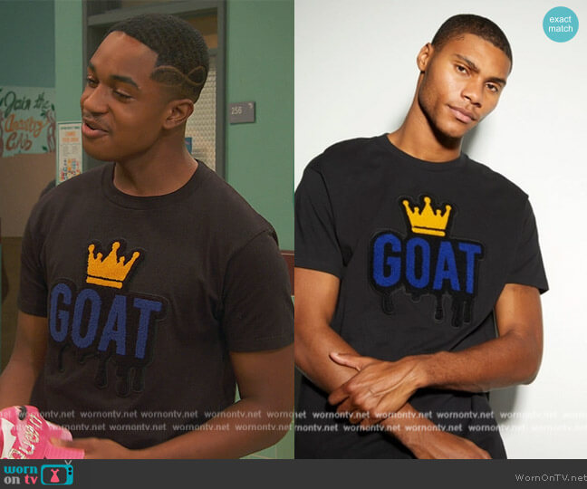 GOAT Chenille Patch Tee by Rue 21 worn by Booker Baxter (Issac Ryan Brown) on Ravens Home
