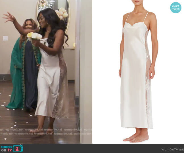Darling Lace-Inset Satin Gown by Rya worn by Kenya Moore on The Real Housewives of Atlanta