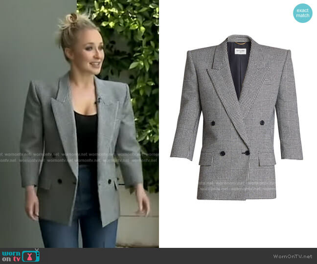 Prince de Galles Plaid Double-Breasted Jacket by Saint Laurent worn by Hayden Panettiere on GMA