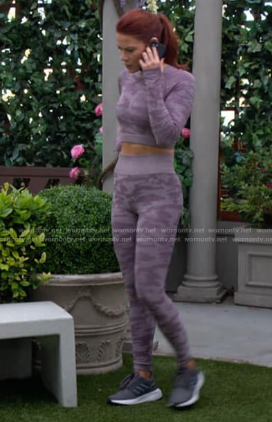 Sally's purple camo active top and leggings set on The Young and the Restless