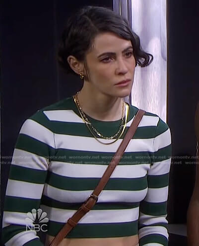Sarah's green striped cropped sweater on Days of our Lives