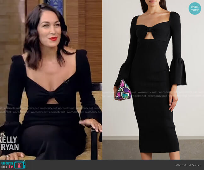 Self Portrait Ribbed-Knit Bow Midi Dress worn by Brie Bella on Live with Kelly and Ryan
