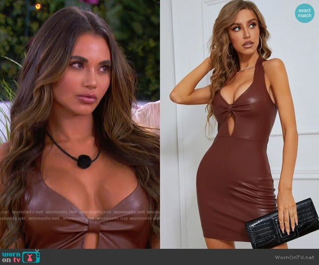 Shein Cut Out Backless PU Leather Halter Bodycon Dress worn by Courtney Boerner on Love Island USA