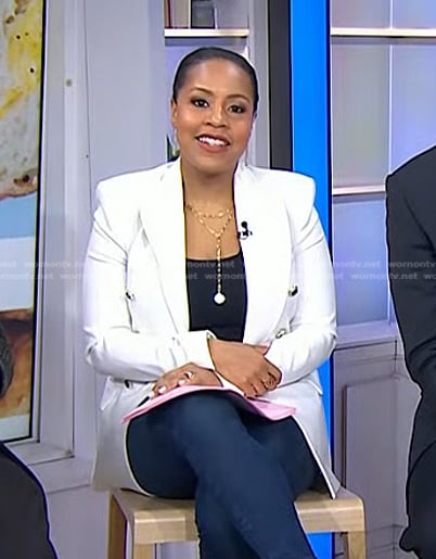 Sheinelle's white double breasted blazer on Today