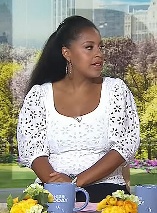 Sheinelle’s white eyelet scoop neck top on Today