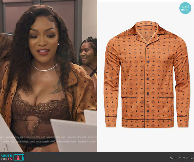 Classic Logo Silk Pajama Shirt by MCM worn by Drew Sidora on The Real Housewives of Atlanta