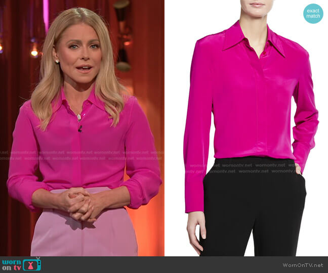 St John Silk Crepe de Chine Blouse with Front Placket worn by Kelly Ripa on Generation Gap