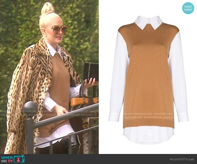 Fern Detachable Collar Long Sleeve Mixed Media Dress by Staud worn by Erika Jayne on The Real Housewives of Beverly Hills