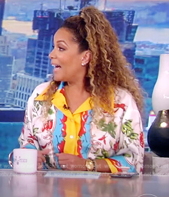 Sunny's printed tie front blouse on The View