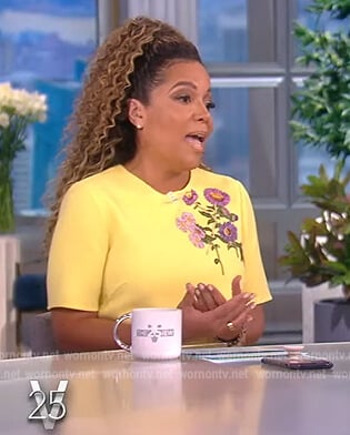 Sunny’s yellow floral embroidered dress on The View