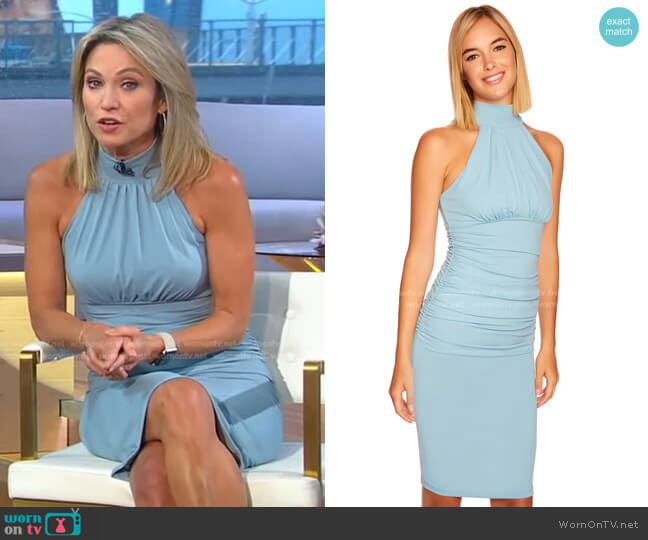 Susana Monaco Gathered Mock Dress in Waterfall worn by Amy Robach on Good Morning America