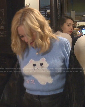 Sutton’s blue cat sweater on The Real Housewives of Beverly Hills