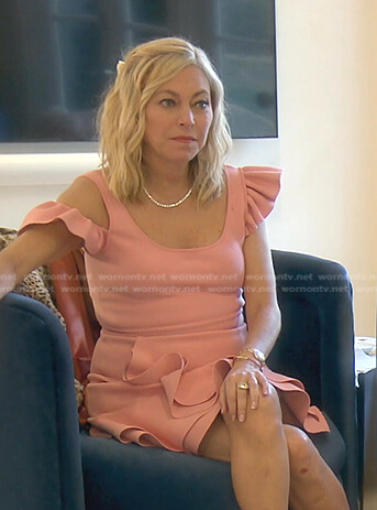 Sutton’s pink ruffle mini dress on The Real Housewives of Beverly Hills
