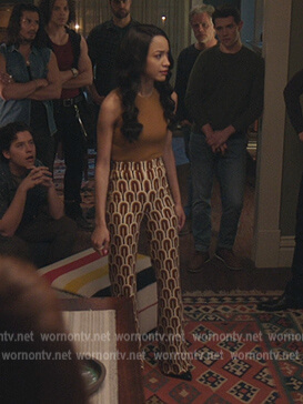 Tabitha's printed flared pants on Riverdale