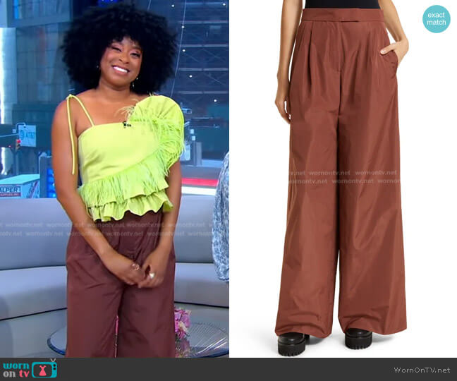 Kenia Pleated Wide Leg Pants by Tanya Taylor worn by Phoebe Robinson on GMA