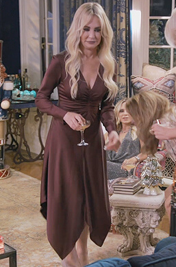 Taylor's brown asymmetric hem dress on The Real Housewives Ultimate Girls Trip