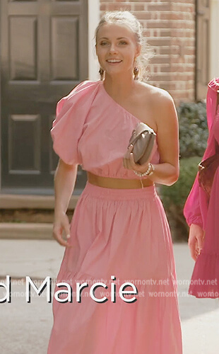 Taylor's pink one shoulder crop top and skirt on Southern Charm