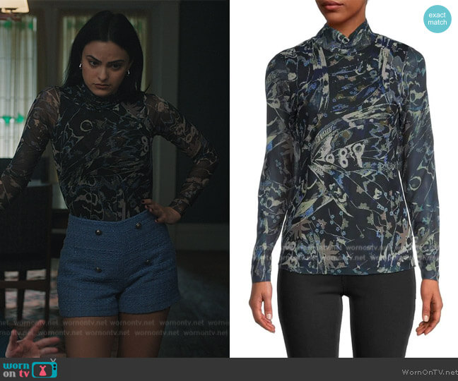 Ted Baker Rechel Printed Jersey Knit Roll Neck Top worn by Veronica Lodge (Camila Mendes) on Riverdale