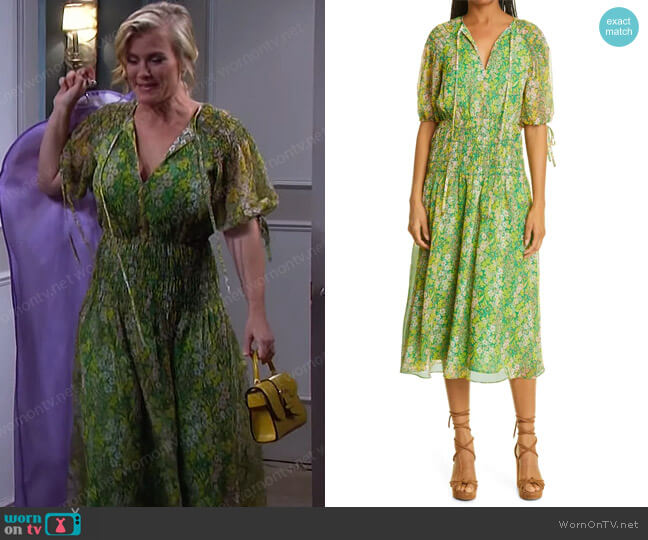 Ursille Floral Smocked Midi Dress by Ted Baker worn by Sami Brady (Alison Sweeney) on Days of our Lives