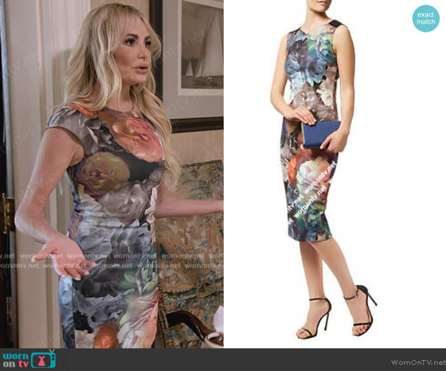 Floral Print Cap Sleeve Dress by Ted Baker worn by Taylor Armstrong on The Real Housewives Ultimate Girls Trip