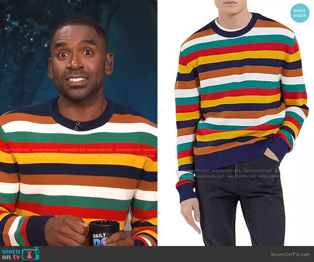 Striped Crewneck Sweater by The Kooples worn by Justin Sylvester on E! News