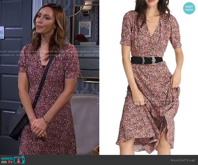 The Kooples Floral Print Button Front Midi Dress worn by Gwen Rizczech (Emily O'Brien) on Days of our Lives
