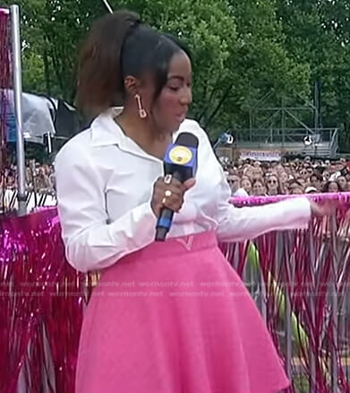Tiffany Reid's pink tweed mini skirt on Good Morning America