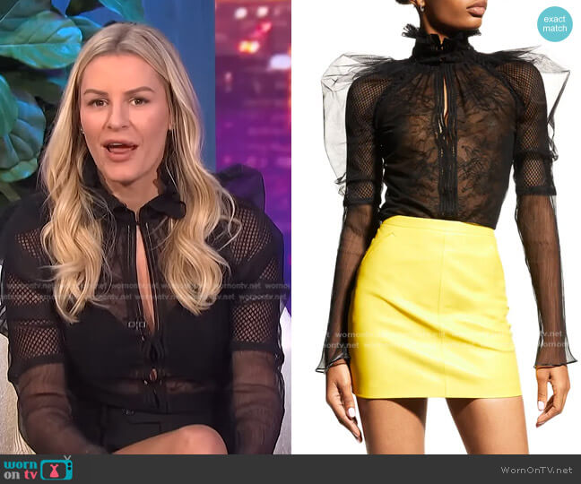 Patchwork Lace Puff-Sleeve Blouse by Tom Ford worn by Morgan Stewart on E! News