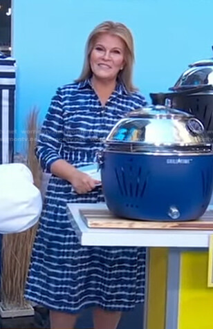Tory Johnson’s blue tie dye striped belted dress on Good Morning America