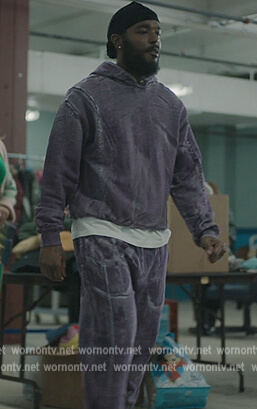 Trig’s purple faded hoodie and sweatpants on The Chi