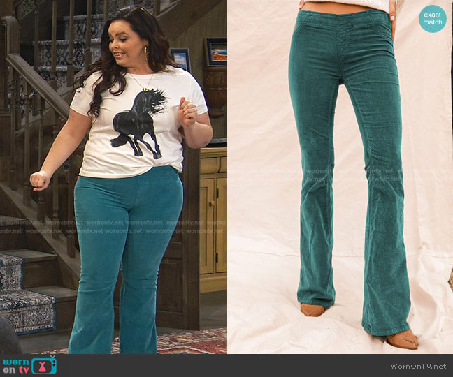 Pull On Corduroy Flare in Pine Needle Green by We The Free worn by Lou Hockhauser (Miranda May) on Bunkd