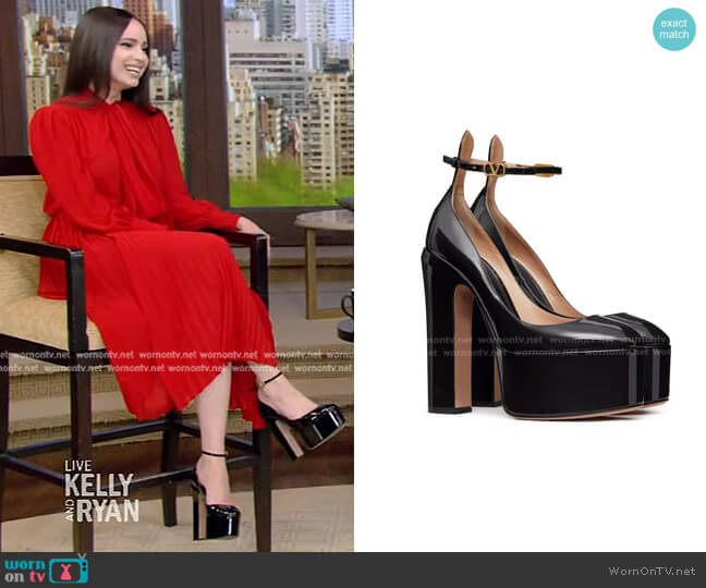 Valentino Tan-Go Platform Sandals worn by Sofia Carson on Live with Kelly and Ryan