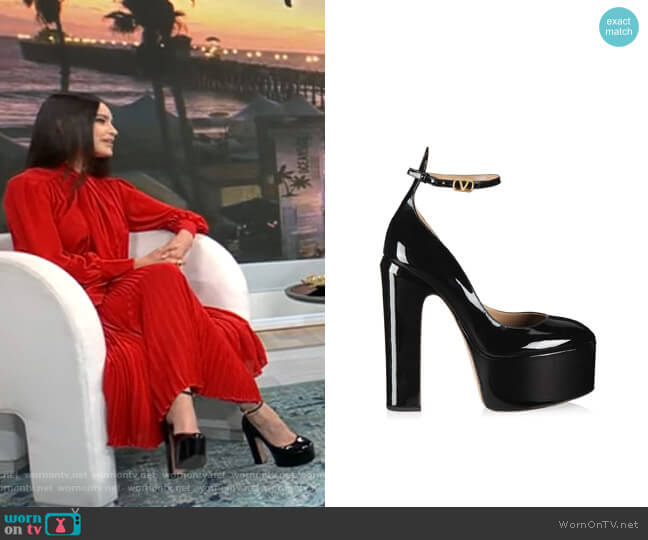 Valentino Patent Leather Platform Pumps worn by Sofia Carson on CBS Mornings