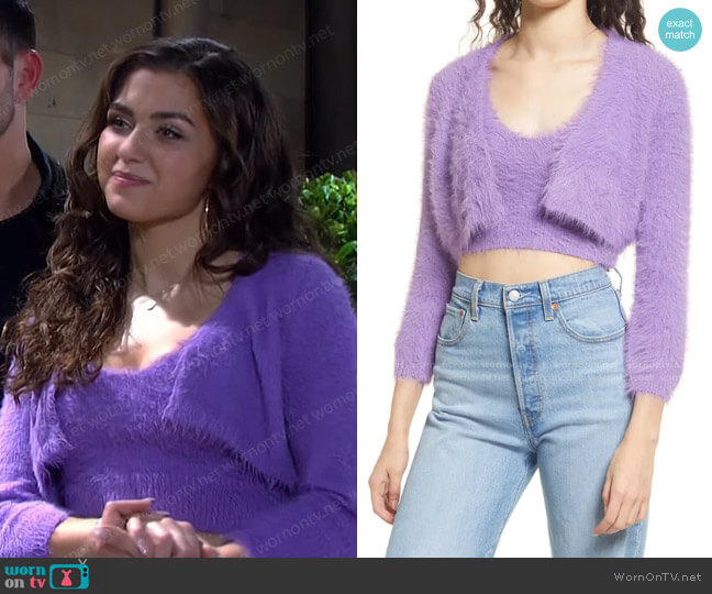 Poilu Open Front Shaggy Crop Chenille Cardigan by Vero Moda worn by Ciara Brady (Victoria Konefal) on Days of our Lives