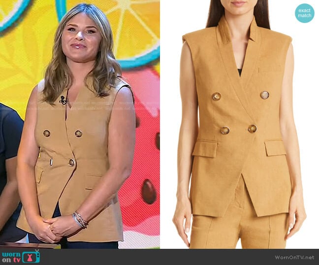 Veronica Beard Amika Double Breasted Linen Blend Vest worn by Jenna Bush Hager on Today