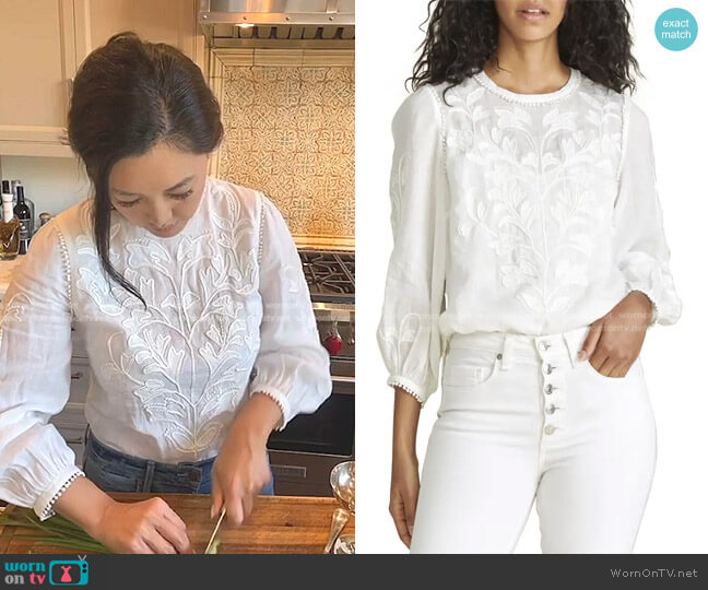 Veronica Beard Maryana Embroidered Ramie Top worn by Crystal Kung Minkoff on The Real Housewives of Beverly Hills