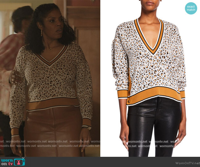 Ronja Pullover Sweater with Button Detail by Veronica Beard worn by Nina (Tyla Abercrumbie) on The Chi