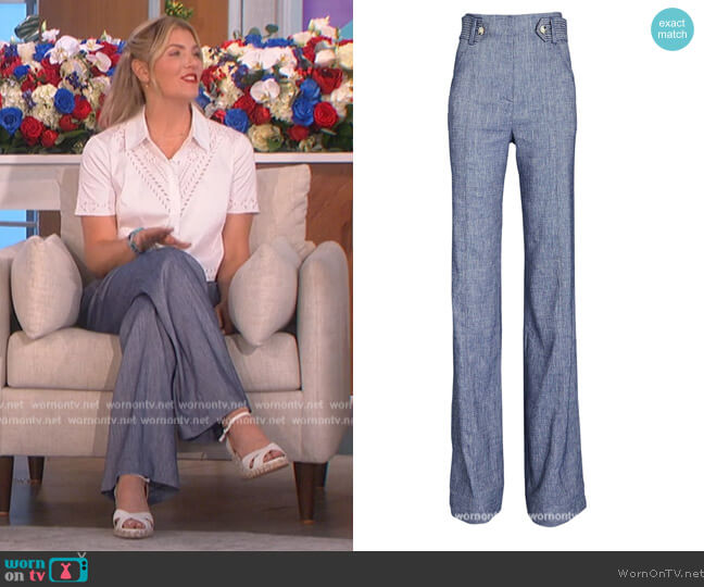 Sunny Linen-Blend Flared Trousers by Veronica Beard worn by Amanda Kloots on The Talk